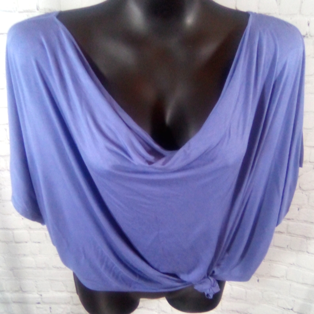 Blue off shoulder top, tie waist